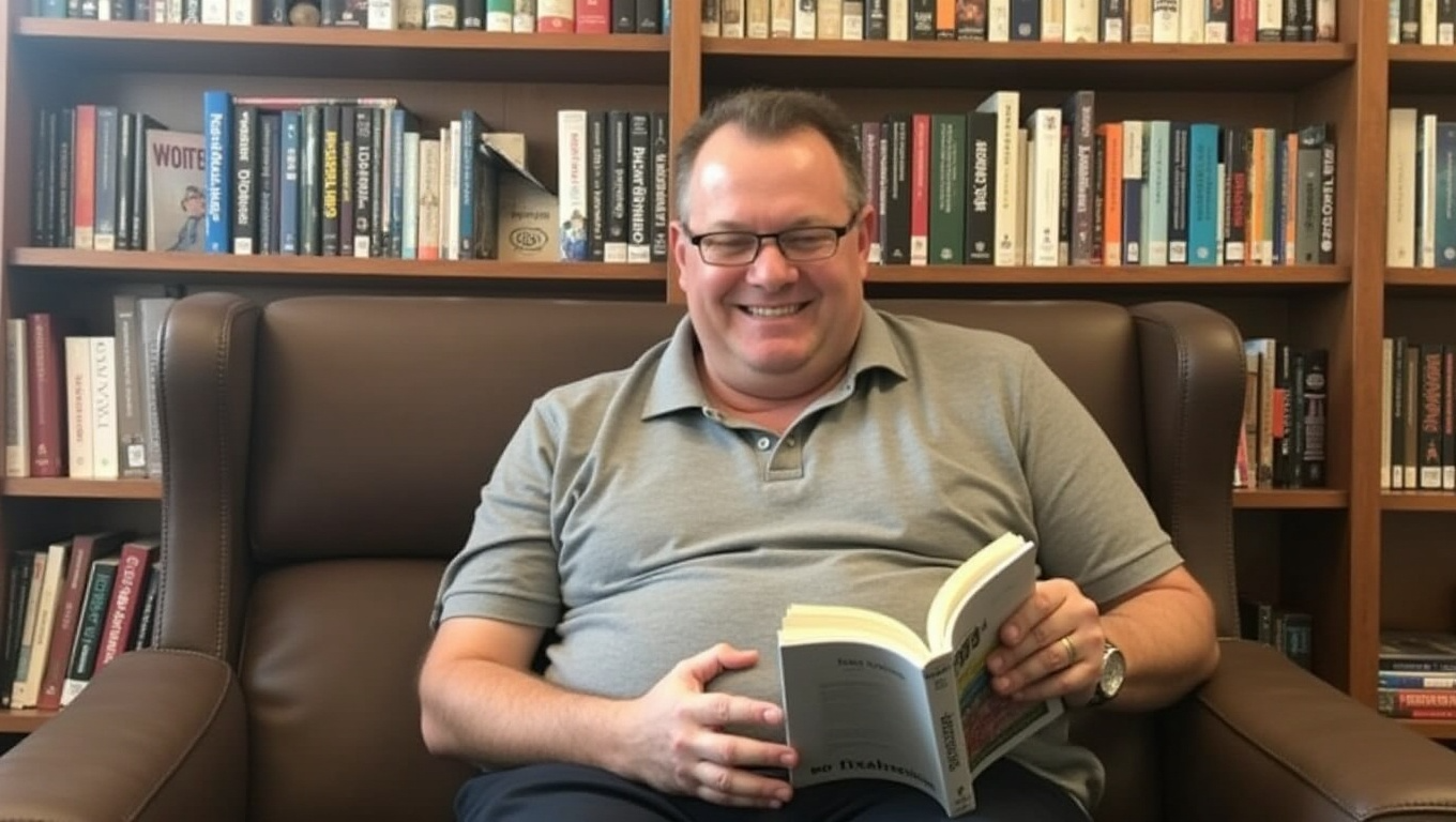Persona leyendo un libro en un espacio tranquilo, con expresión de inspiración y concentración.